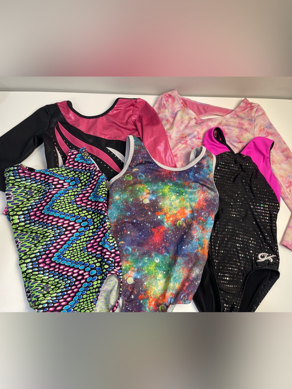 Lot of 5 Gymnastics Leotards mixed brands child small CS size 6 good condition